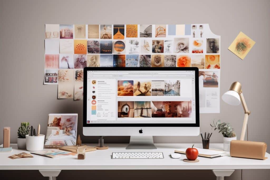 perriw_47573_a_computer_sitting_in_front_of_a_moodboard_with_el_23de4e84-0df8-4c2a-a615-ce72ee73246a