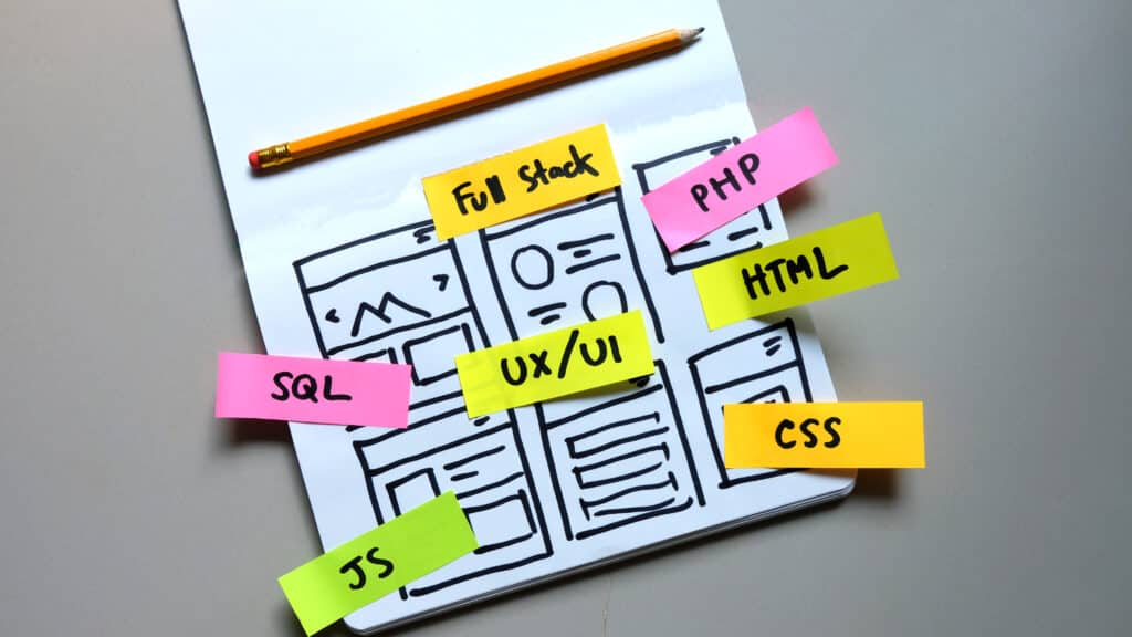 a paper layout plan for a website with sticky notes denoting different parts of a website design - DIY website builders promise easy, affordable websites. But without robust technical expertise, DIY sites carry hidden pitfalls - from clunky design to long-term maintenance nightmares. - The Hidden Pitfalls of DIY: Why Technical Expertise Matters More Than You Think. - your wp guy